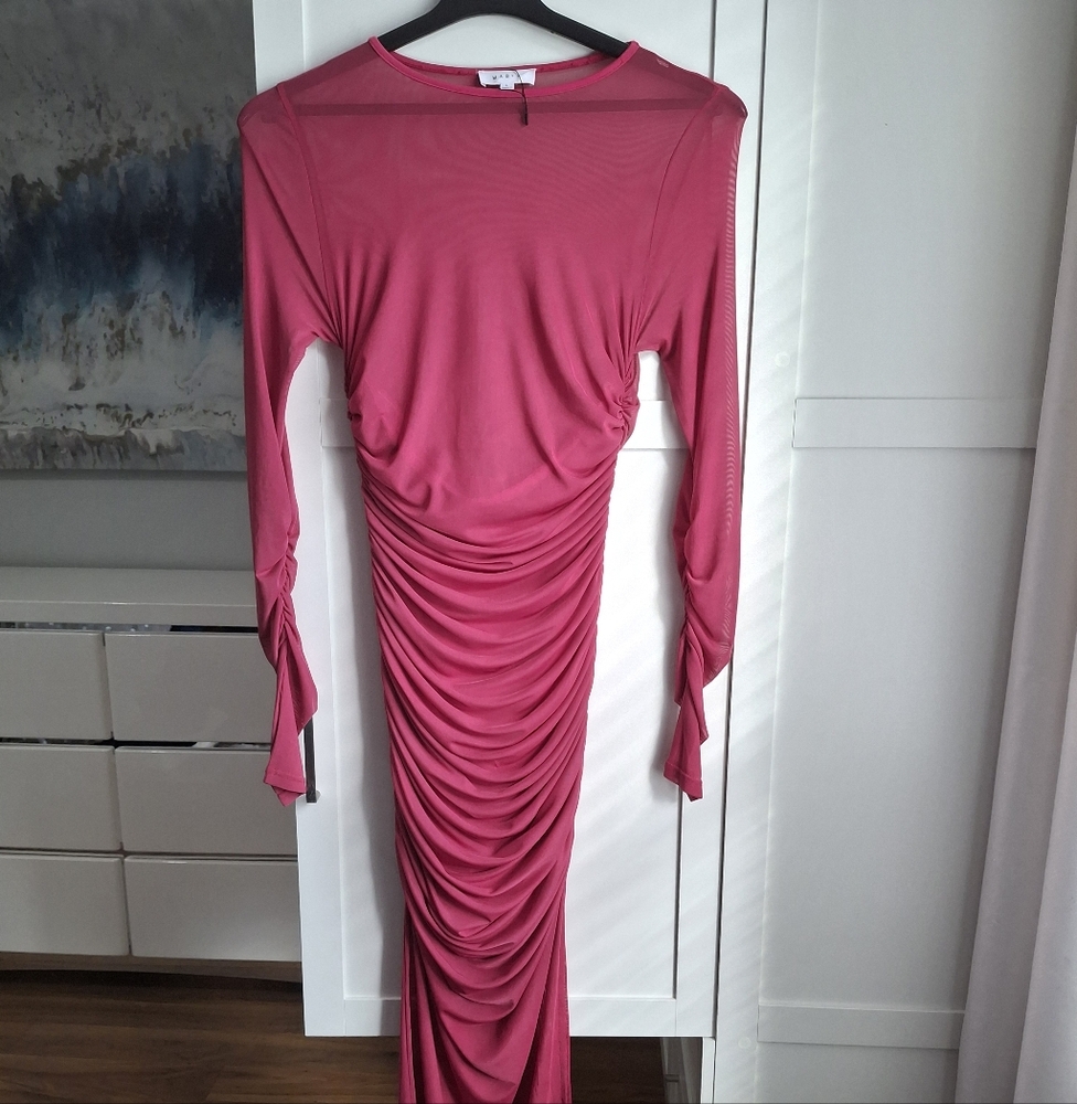 MARBLE Fuchsia Long Sleeve Ruched Dress